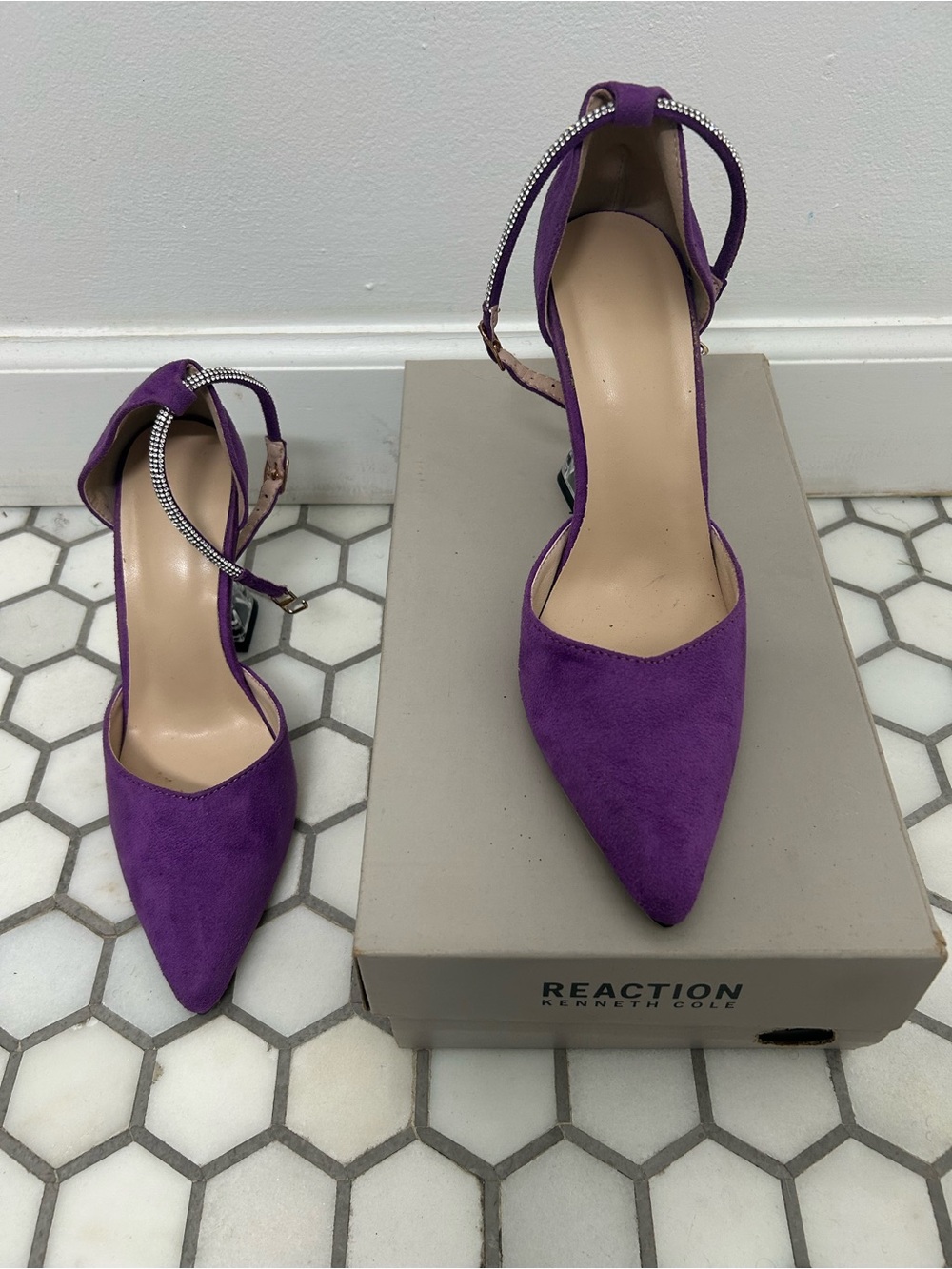 Kenneth Cole Reaction Purple Pointed-Toe Ankle Strap Heels